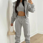 Eprolo cozy fleece-lined hoodie and lounge pants three-piece set, soft and comfortable for relaxing wear.