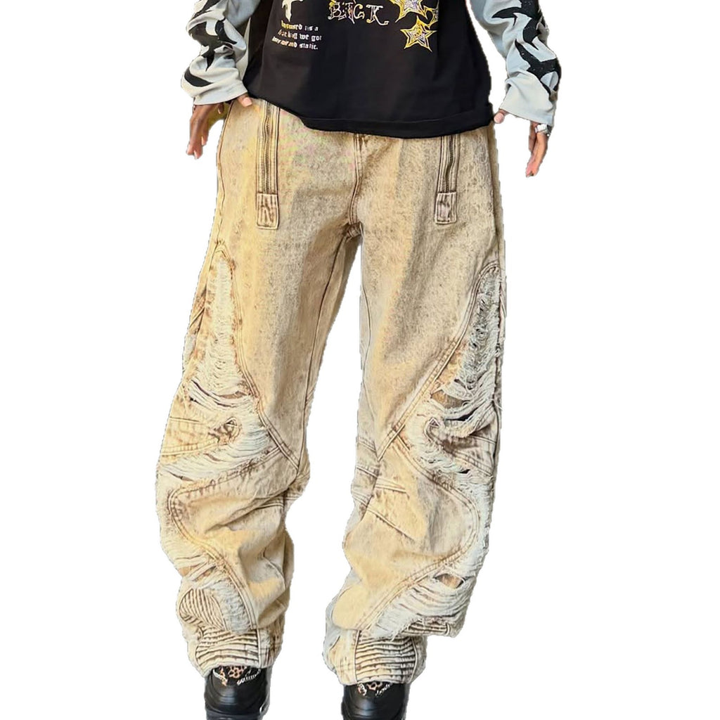 Distressed Irregular Hem Ripped Jeans