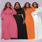 Plus size women's two-piece skirt set with long sleeves, stylish and comfortable outfit by Trendy Attic Store01.
