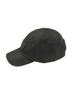 Black waterproof satin-lined dad hat with adjustable strap and Plush Fashion Hub branding, ideal for outdoor wear.