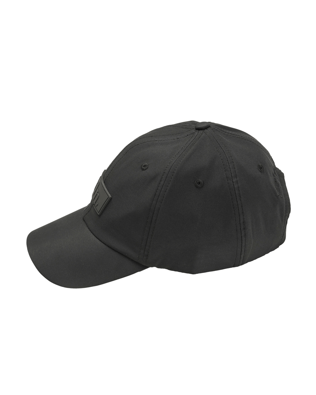 Black waterproof satin-lined dad hat with adjustable strap and Plush Fashion Hub branding, ideal for outdoor wear.