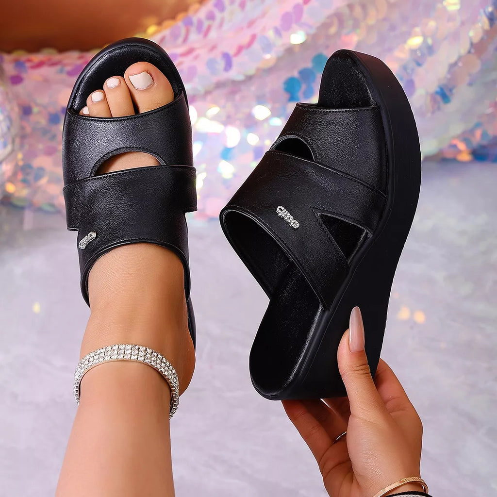 Shopimist open toe wedge sandals with cork heel and adjustable ankle strap, stylish footwear for summer and casual wear.