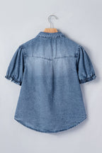 Ariana Threaded Pear short sleeve snap shirt, casual blouse with button details, lightweight fabric, and a relaxed fit.