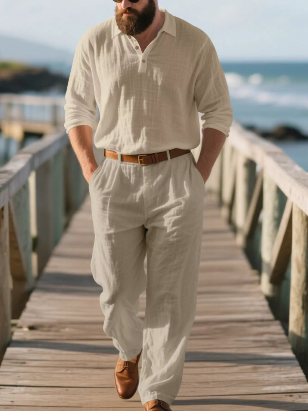 Plus size men's long sleeve top and pants set by Shopimist, featuring a comfortable full-size matching loungewear outfit.