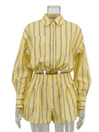 Shopimist striped button-up shirt and shorts set, featuring a stylish design with vertical stripes, perfect for casual wear.