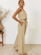 Shopimist square neck sleeveless top and pants set, featuring a stylish matching outfit with a fitted square neckline and sleeveless design.