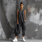 Women's sleeveless tank top and cropped ankle pants set by Plush Fashion Hub, featuring a stylish two-piece outfit with a relaxed fit.
