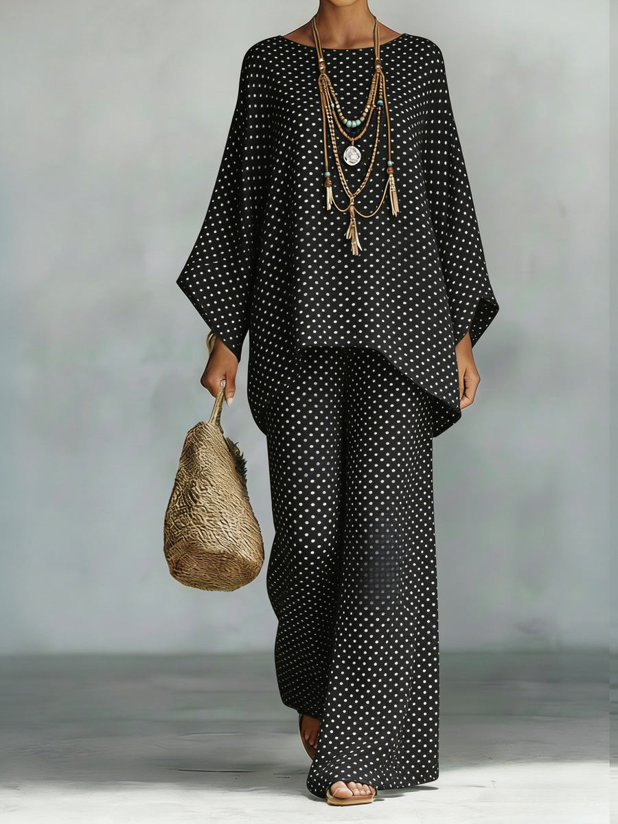 Floral print bamboo linen two-piece set with wide-leg pants by FitiqueFit, featuring a matching top and flowing design.