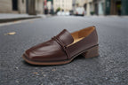 Women's retro minimalist leather mid-heel shoes by FitiqueFit, featuring a sleek design and comfortable mid-height heel.
