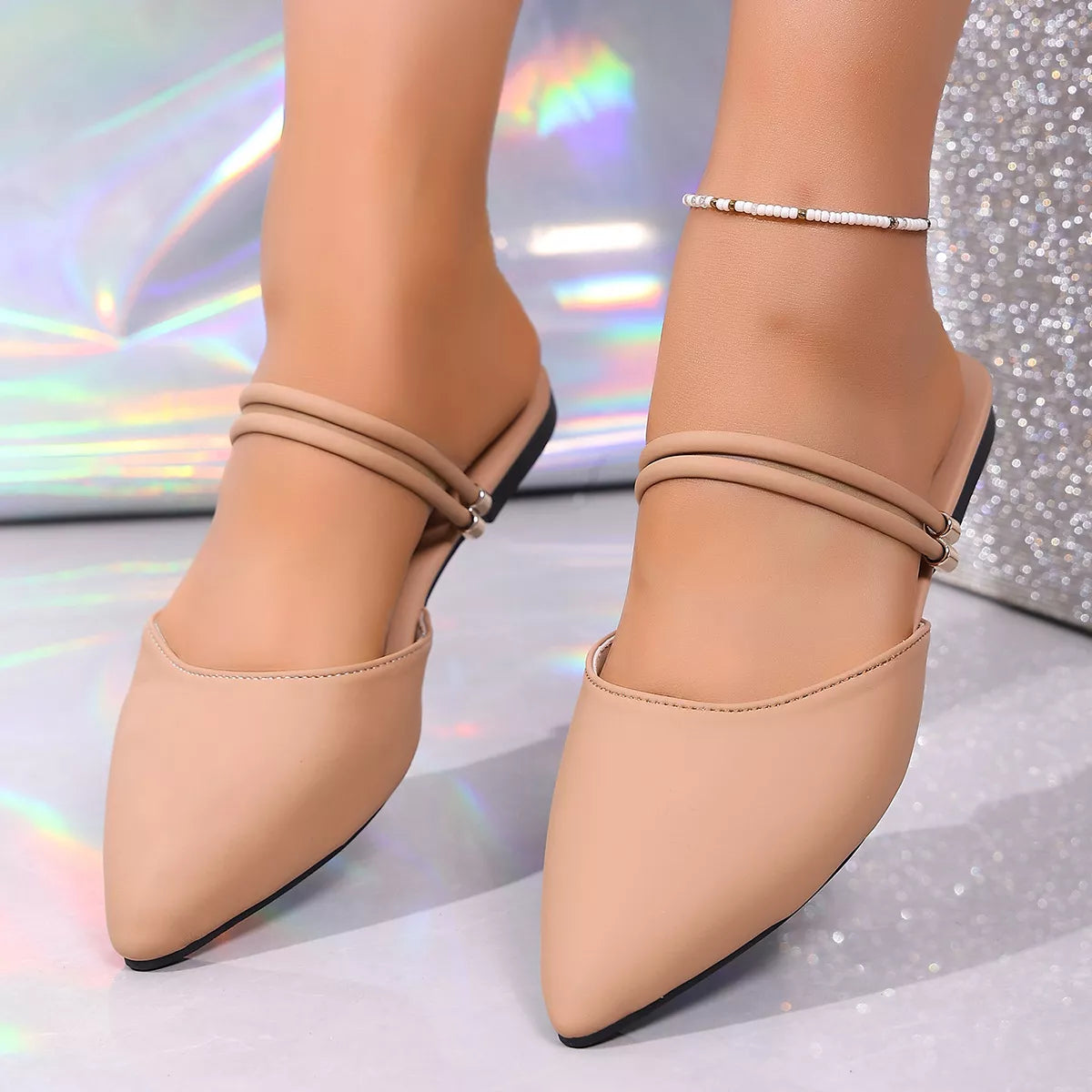 Shopimist point toe flats sandals featuring sleek design and comfortable flat sole, perfect for casual or dressy occasions.