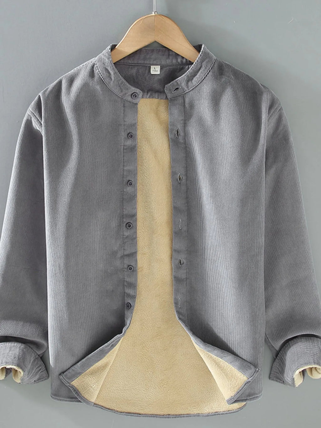 Men's plus size button-up long sleeve jacket by Shopimist, shown in black with front pockets and a classic collar.