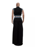 Zip front crop top and striped pants set by Shopimist, featuring a fitted crop top with a front zipper and matching striped pants.