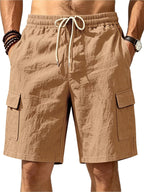 Men's plus size casual cargo shorts with drawstring waist from Trendsi, featuring multiple pockets and relaxed fit for everyday wear.