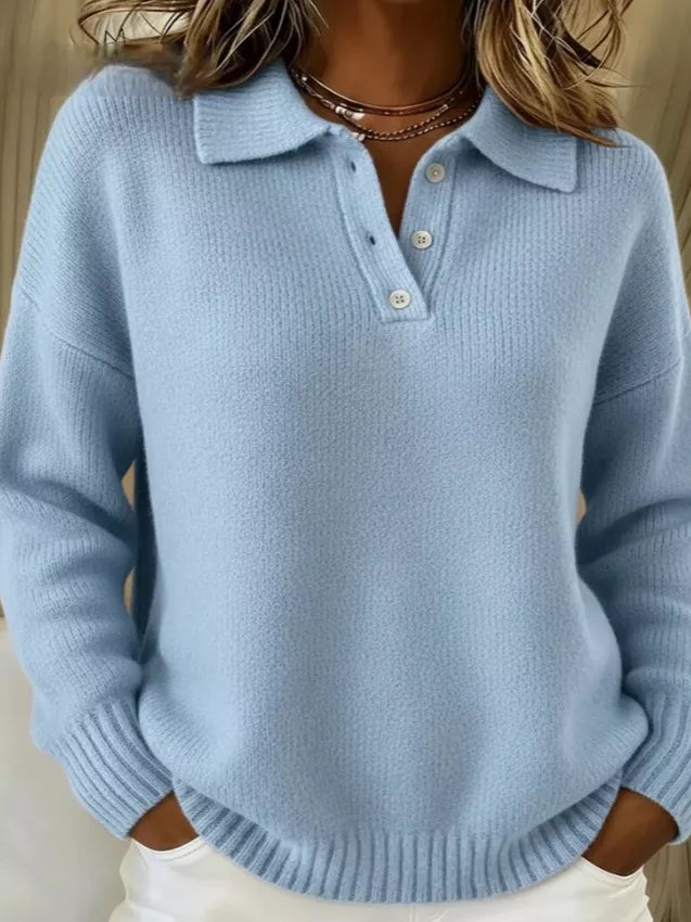 Plus size Trendsi button detail dropped shoulder sweater with a relaxed fit and cozy knit fabric.