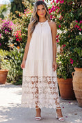 Threaded Pear Ensley loose halter summer maxi dress with flowing fabric and halter neckline, perfect for warm weather wear.