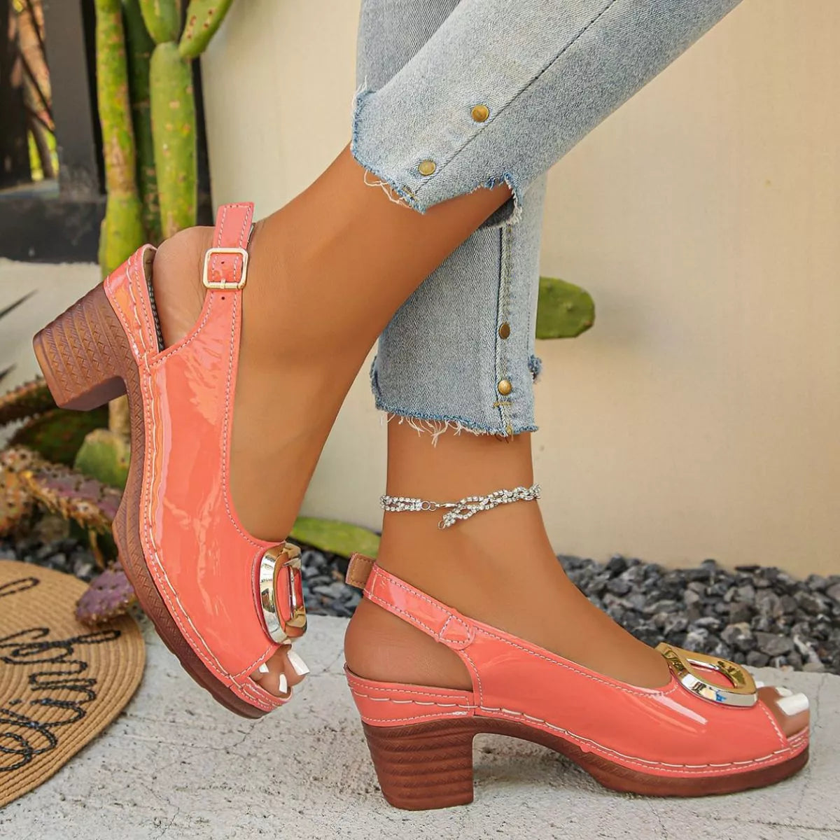 Shopimist peep toe block heel sandals with open toe design and chunky heels, perfect for stylish summer footwear.