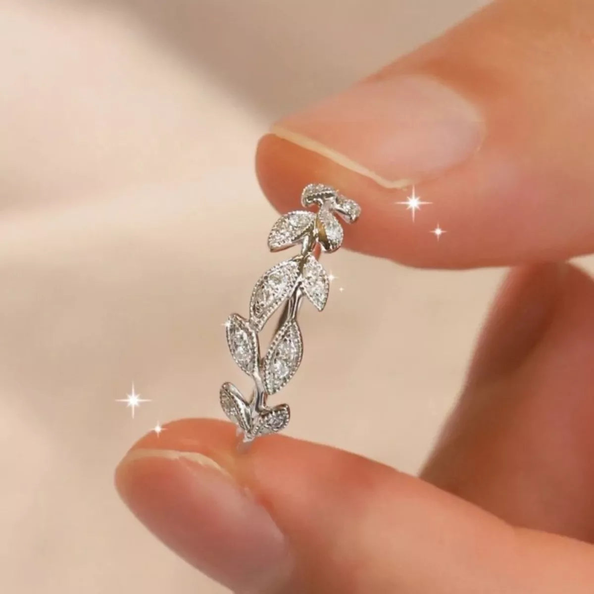 925 sterling silver leaf ring with intricate leaf design, crafted by Plush Fashion Hub, displayed on a neutral background.