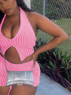 Halter Neck Top and Shorts Sweater Set