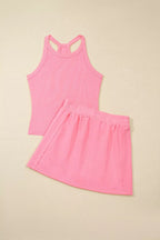 Shopimist sleeveless cropped top and pocketed skort set, casual summer outfit, lightweight fabric, stylish and comfortable for warm weather.
