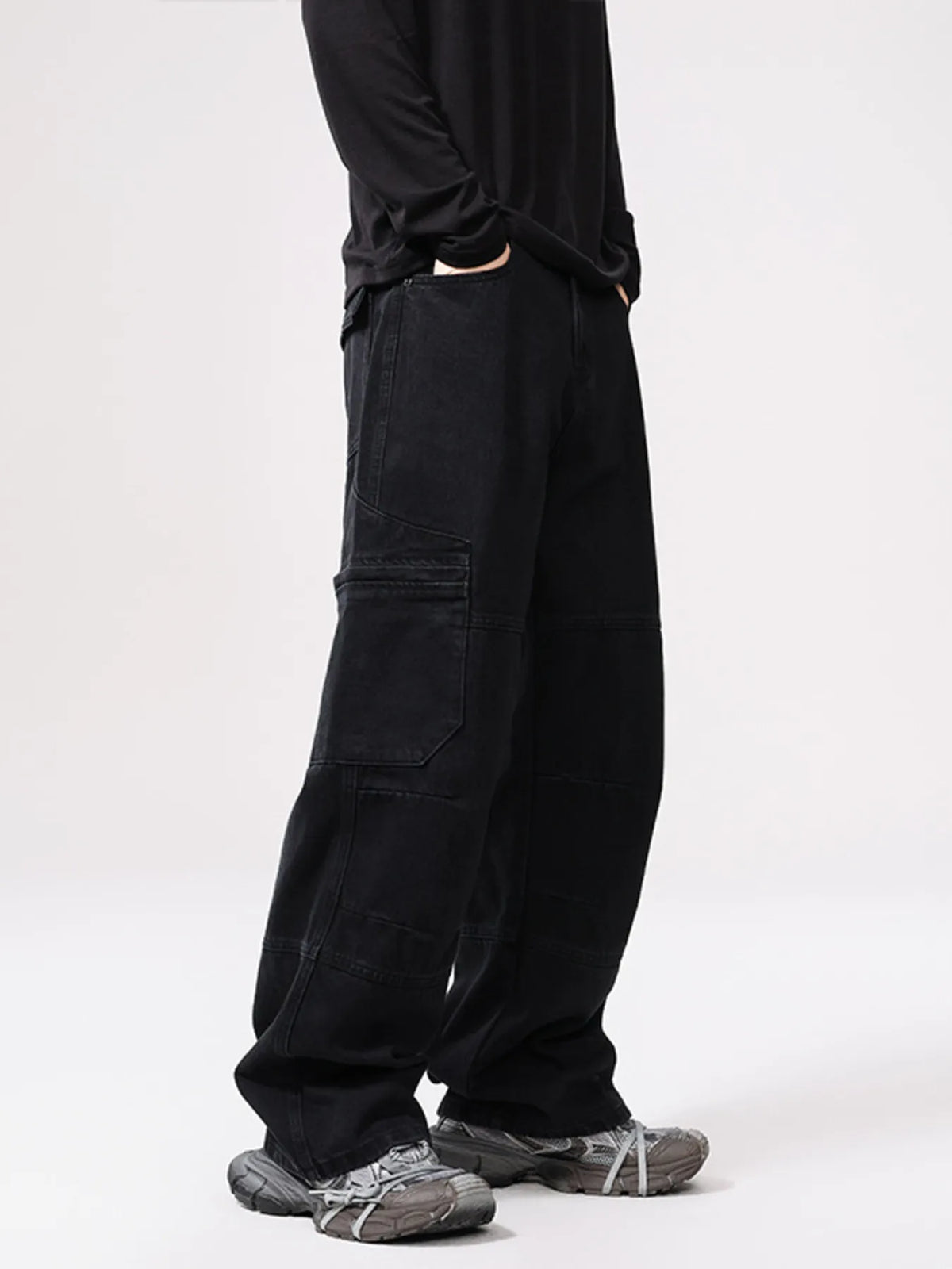 Men's wide-leg denim jeans by Plush Fashion Hub, featuring classic blue denim fabric and relaxed fit style.