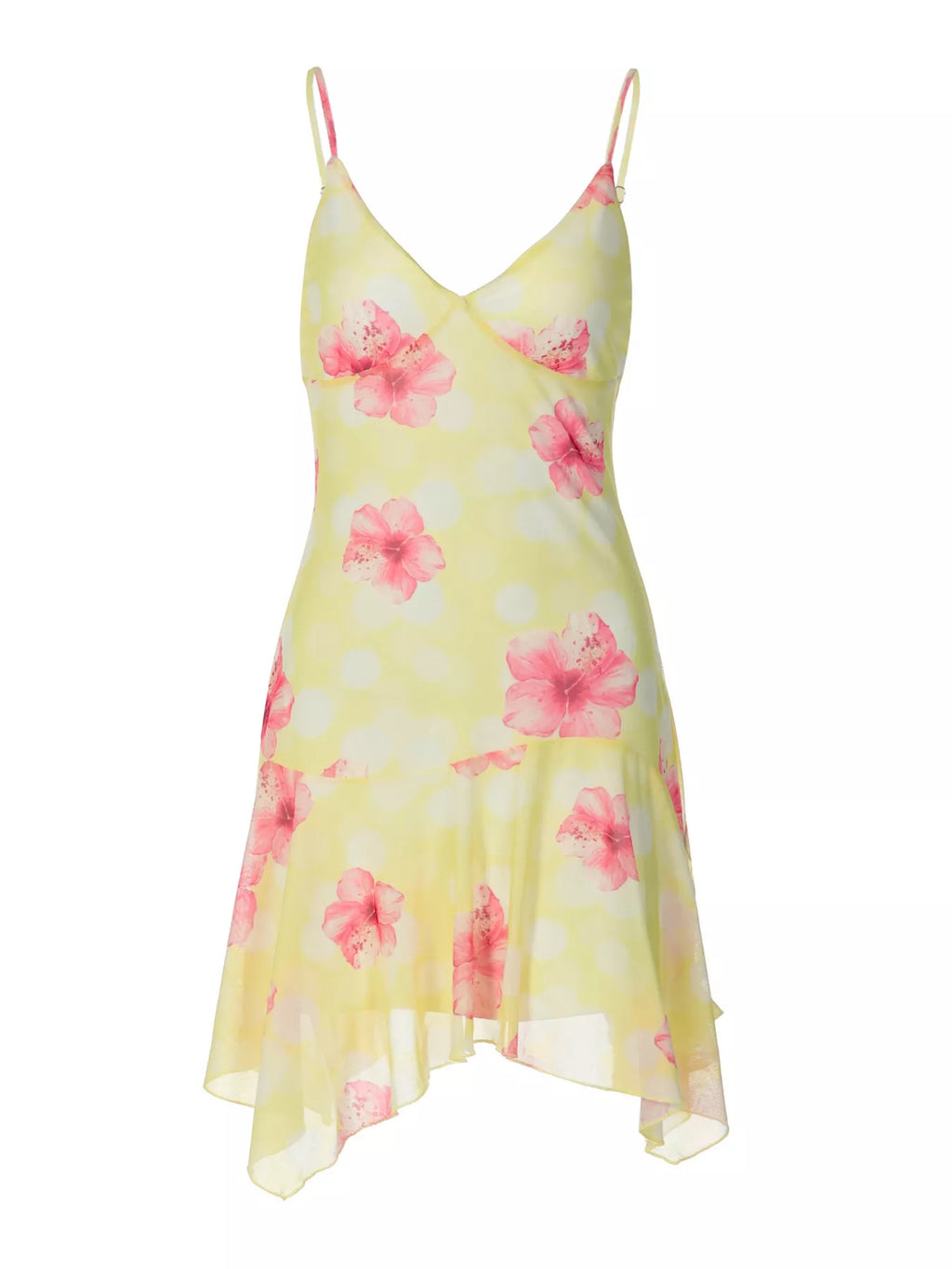 Sheer floral print sleeveless asymmetrical mini dress from Shopimist, featuring a lightweight fabric and elegant design.