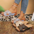 Women's rhinestone open toe wedge sandals with mid-heel design and sparkling embellishments, stylish and comfortable from Trendsi.