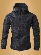 Men's camouflage zip-up hooded jacket by Shopimist, featuring a tactical camouflage pattern and front zipper closure.