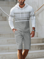 Men's plus size striped hoodie and shorts casual set with bottoms, featuring a comfortable, relaxed fit from Trendsi.
