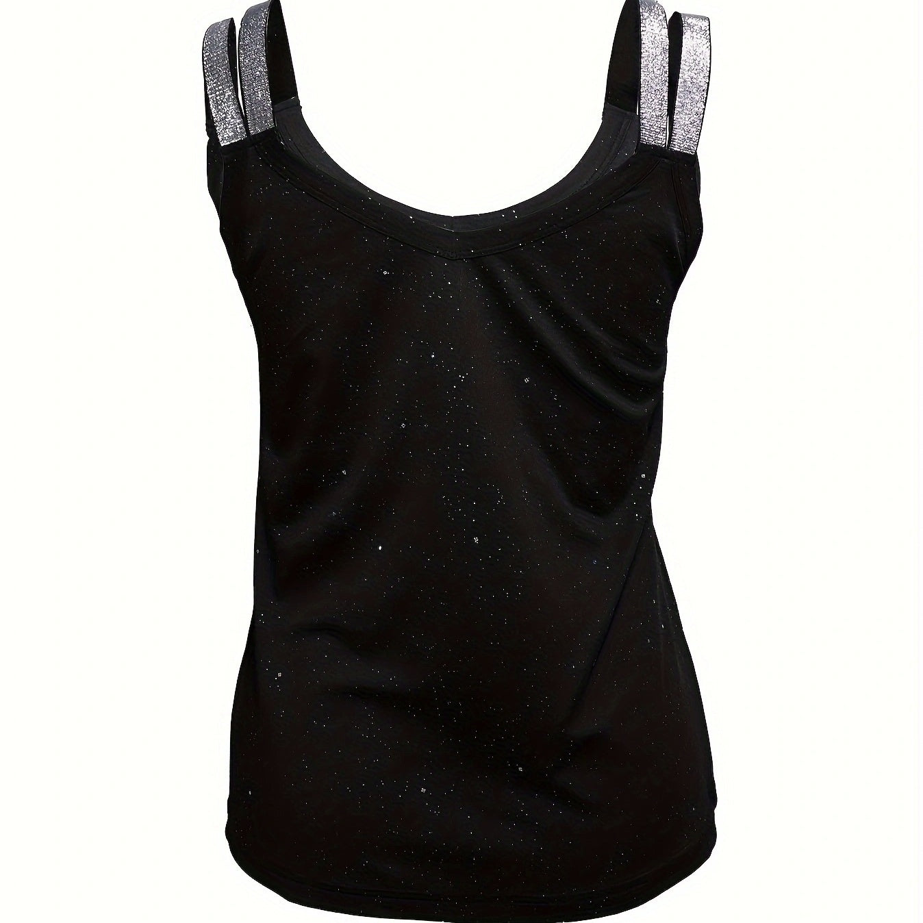 Women’s sequin camisole top from FitiqueFit, casualwear, featuring shiny sequin embellishments and a sleeveless design.