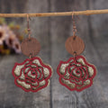 Wooden alloy rose shape dangle earrings with 3D floral design, stylish jewelry by Shopimist, showcased on a neutral background.