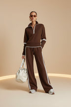 Women’s casual long sleeve two-piece sports set by Plush Fashion Hub, featuring comfortable fabric and stylish design.