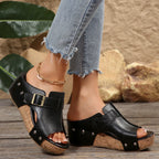 Women's open toe wedge sandals by Trendsi featuring comfortable PU leather, high heel shoes with stylish design.