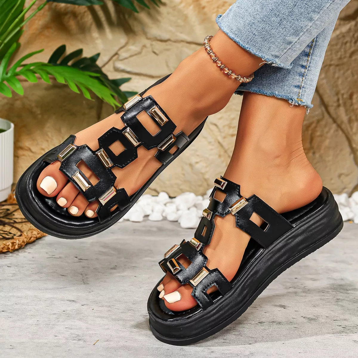Shopimist open toe platform sandals with chunky heel and strappy design, perfect for summer footwear.