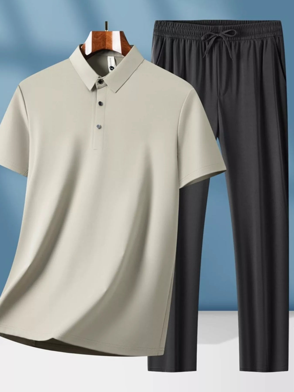 Men's plus size button detail short sleeve top and matching pants set by Shopimist, featuring comfortable fabric and stylish design.