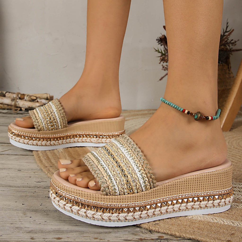 Women's open toe platform mid-heel sandals by Trendsi, featuring a chic design with comfortable footwear style.