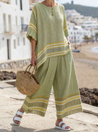 3D print batwing sleeve two-piece set from Plush Fashion Hub featuring a loose T-shirt and straight-leg pants.