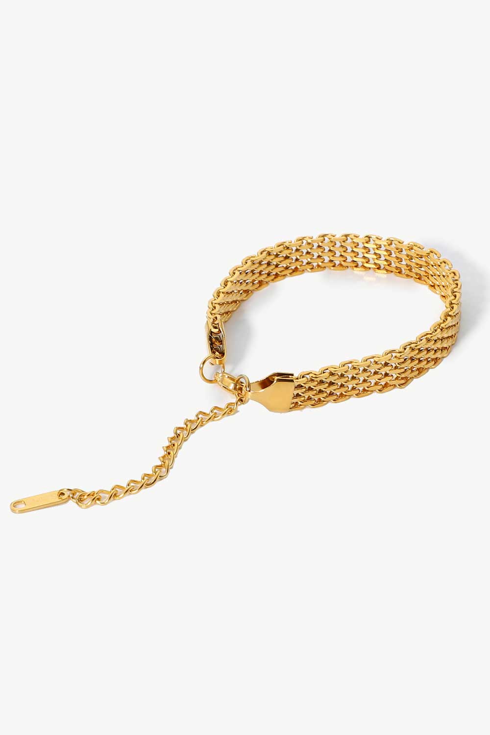 18K gold-plated wide chain bracelet with chunky links, stylish and shiny, perfect for layered or statement jewelry looks.