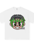 Men's oversized streetwear T-shirt with cartoon graphic in cotton-blend fabric from Plush Fashion Hub, casual men's top.