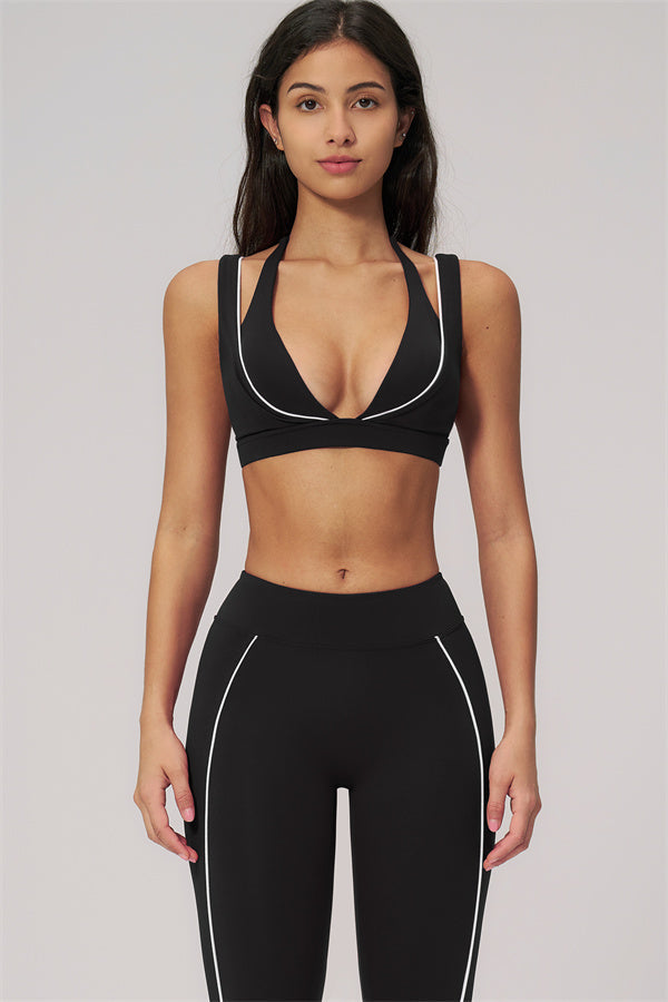 Fitglutes Activewear sports bra and leggings set, Clarity Contour Line design, featuring matching workout bottoms and top on a neutral background.