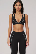 Fitglutes Activewear sports bra and leggings set, Clarity Contour Line design, featuring matching workout bottoms and top on a neutral background.