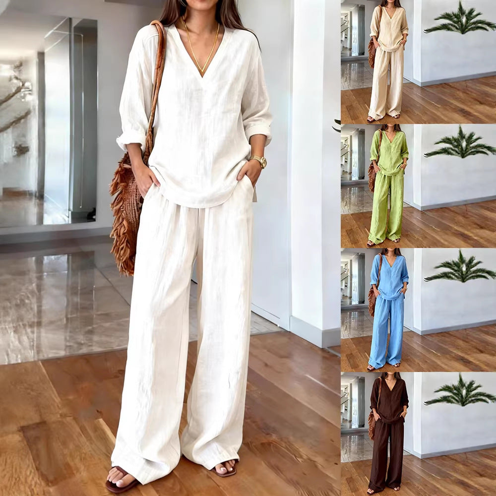 FitiqueFit long sleeve top and full-length pants two-piece set in multiple colors, featuring a comfortable, stylish casual outfit.