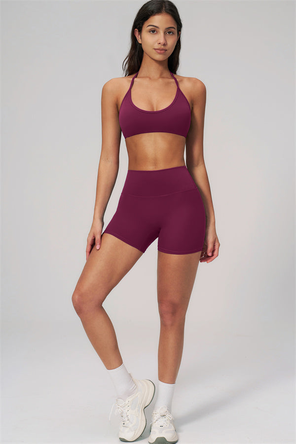 Fitglutes Activewear sports bra and shorts 2-piece set, gymwear workout clothes in black, designed for active fitness and training.