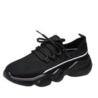 Plush Fashion Hub Flying woven mesh sneakers, breathable running dad shoes in black with white soles, lightweight athletic footwear