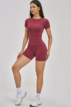 Fitglutes Activewear Zenith T-shirt and shorts 2-piece set, athletic gymwear for workouts, featuring comfortable fabric and sporty design.