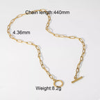18K gold-plated chain link toggle clasp necklace with a stylish design, featuring a polished, reflective surface and secure clasp.