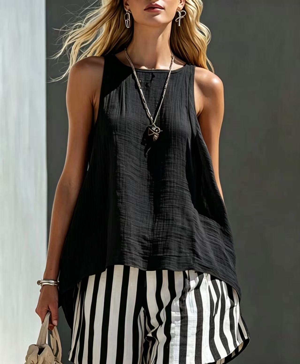 Women's V-neck long-sleeve loose-fit button-up shirt from FitiqueFit, shown in a relaxed fit with a V-neck and button details.