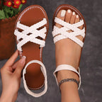 Open toe braided strap sandals by Shopimist featuring stylish design and comfortable flat soles for casual wear.