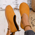 Shopimist round toe flats slip-ons with sleek design, featuring smooth material and comfortable slip-on style for everyday wear.