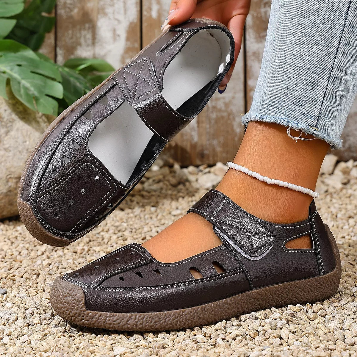 Close-up of Trendsi round toe platform slip-on footwear, showcasing the stylish design and smooth finish.