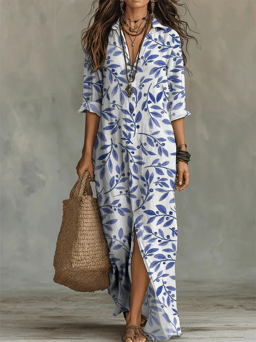 Digital print lapel midi shirt dress by FitiqueFit in casualwear style, shown in a vibrant color with button details and a relaxed fit.